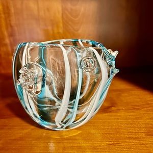 Art Glass Fish Shaped Bowl Trinket Dish Vase Vintage Beach House Decor